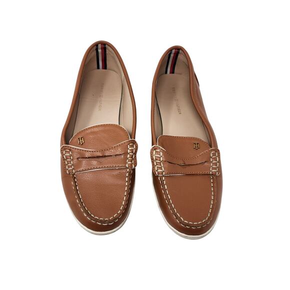 Tommy Hilfiger Slip On Leather Loafers Shoes Brown Camel Round Toe Size 9M - Picture 3 of 9
